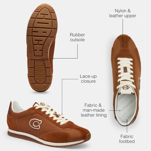 Coach Men Coach Flat Sneakers Men\'s Shadow Brown/Saddle Rubber Outsole Shoes